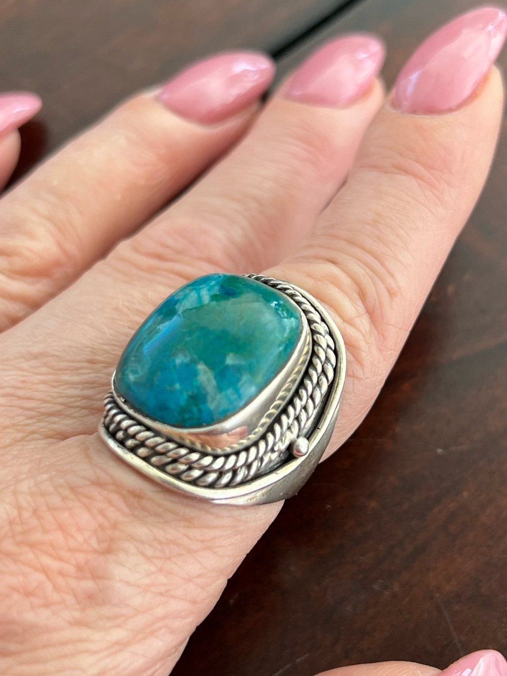 925 Sterling Silver Teal Gemstone Navajo Statement Ring